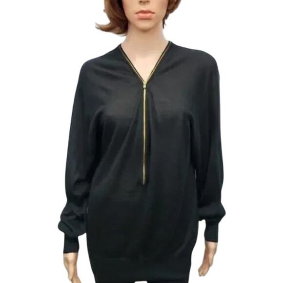 French Connection Top Sz M Half Zip Around V Neck Front Back Black Wool blend - Picture 3 of 12